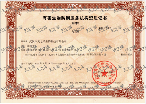 有害生物防制服務(wù)機構(gòu)資質(zhì)證書-A級